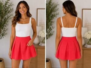 Express Coral Textured Pleated Mini Skirt Size M